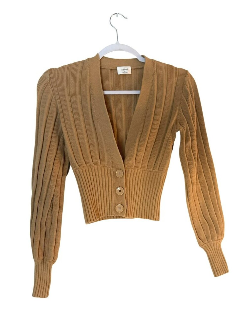 Wilfred Plunge Front Ribbed Merino Wool Blend Cropped Cardigan Size XS